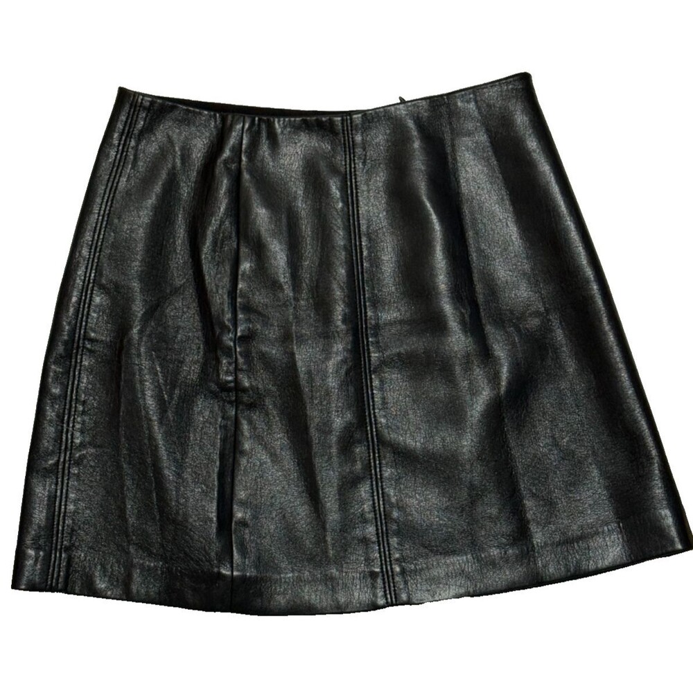 Babaton Aritzia Black Faux Leather Mini Skirt High Rise A-Line Vegan Edgy 2